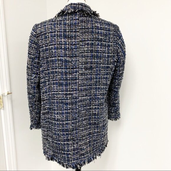 New Zara Tweed Coat Pearl Buttons Frayed CoCo Chanel Style - Picture 5 of 14